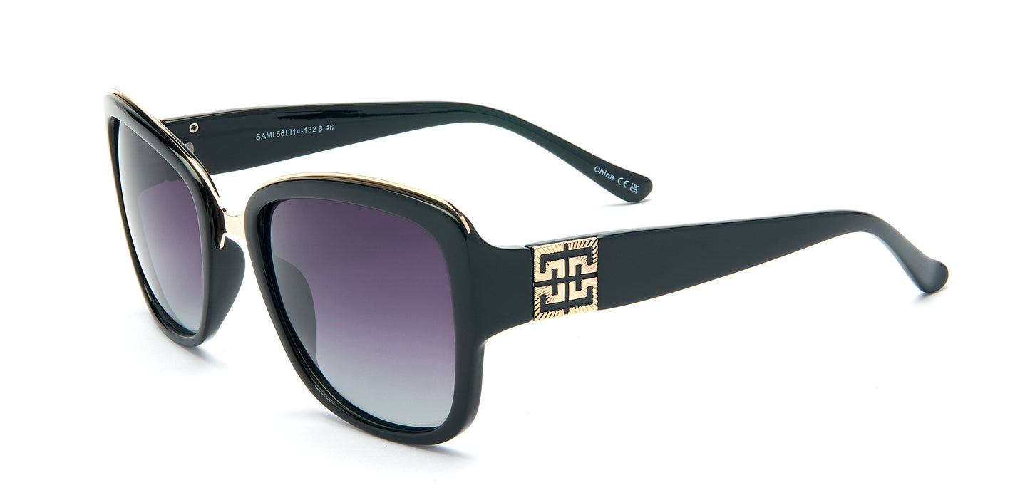 PL Sami - Polarized Women Square Frame with Metal Detail Plastic Sunglasses