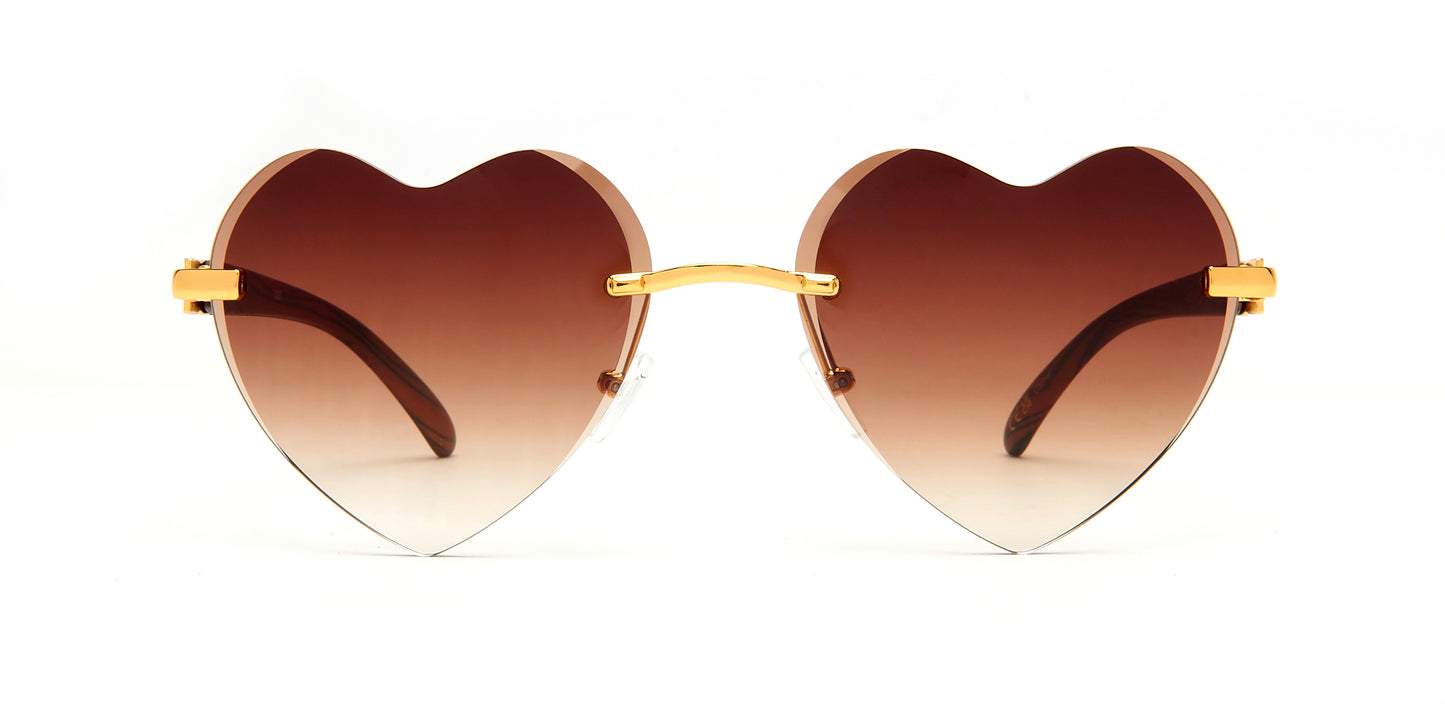 7021 - Metal Rimless Heart Shaped Sunglasses