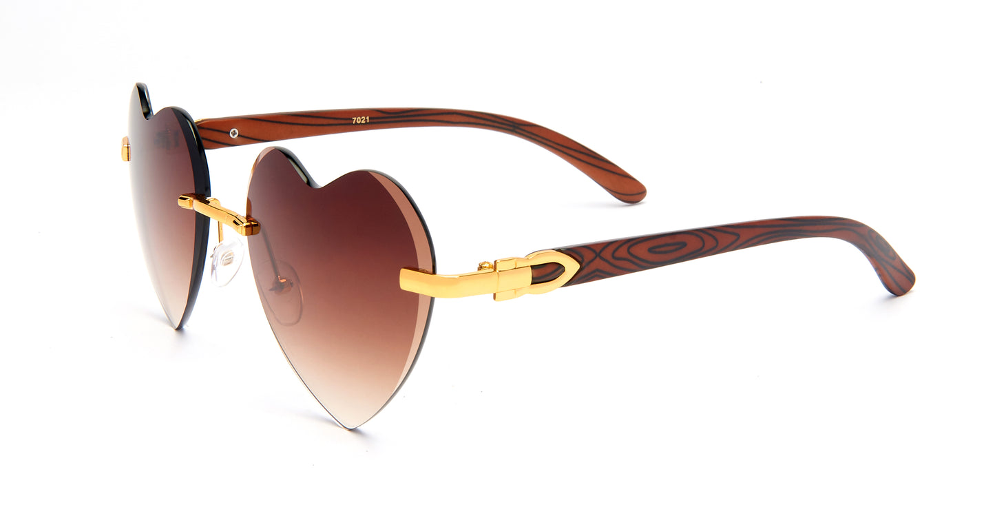 7021 - Metal Rimless Heart Shaped Sunglasses