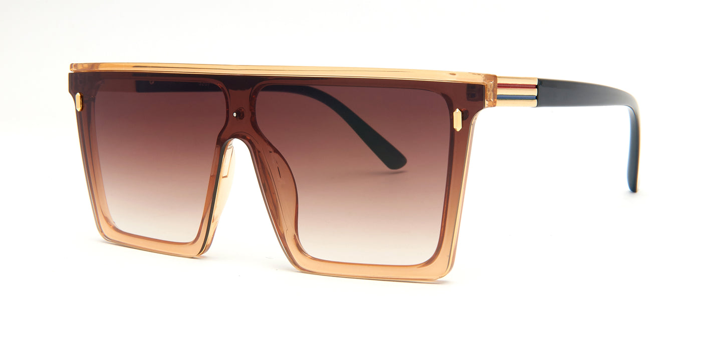5207 - One Piece Lens Flat Top Plastic Sunglasses