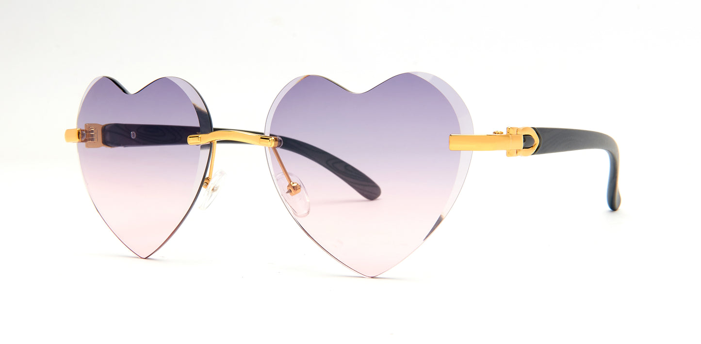 7021 - Metal Rimless Heart Shaped Sunglasses