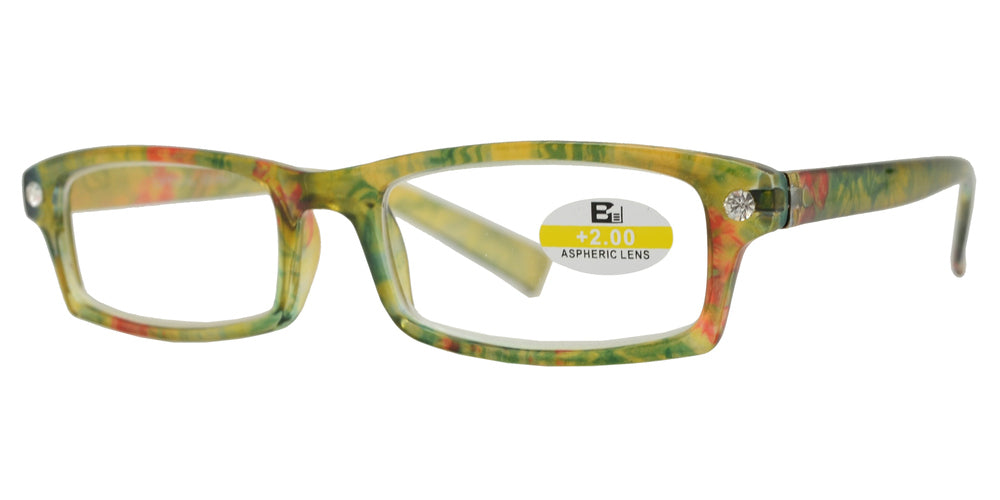 Wholesale - RS 1126 - Rectangular Horn RImmed Marble Finish with Rhinestones Plastic Reading glasses - Dynasol Eyewear