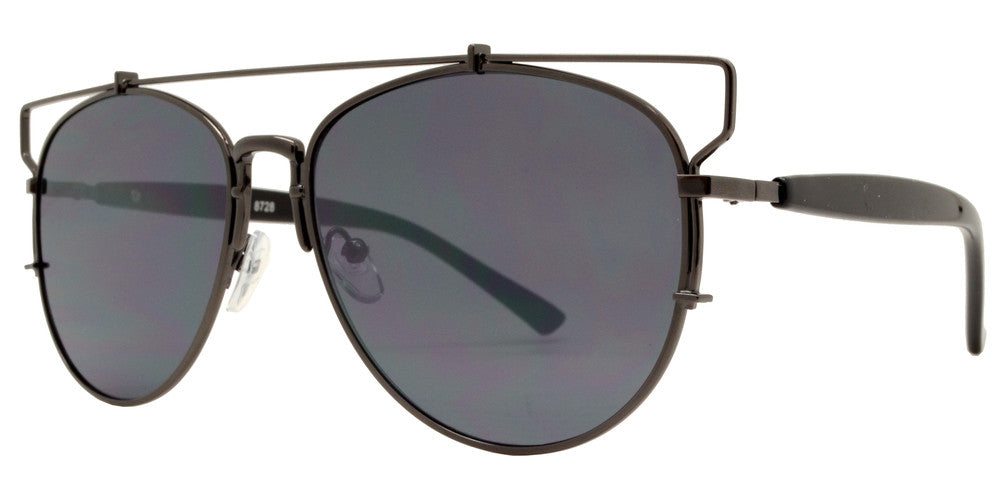 Wholesale - 8728 Metal Crossbar - Metal Crossbar Sunglasses with Round Flat Lens - Dynasol Eyewear