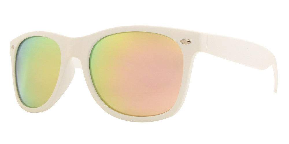 Wholesale - 7110 White Spectrum - Classic Horn Rimmed Color Mirror White Soft Rubber Finish Plastic Sunglasses - Dynasol Eyewear