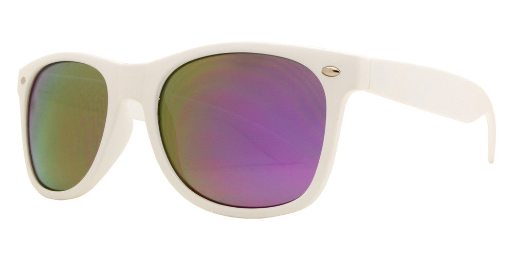 Wholesale - 7110 White Spectrum - Classic Horn Rimmed Color Mirror White Soft Rubber Finish Plastic Sunglasses - Dynasol Eyewear