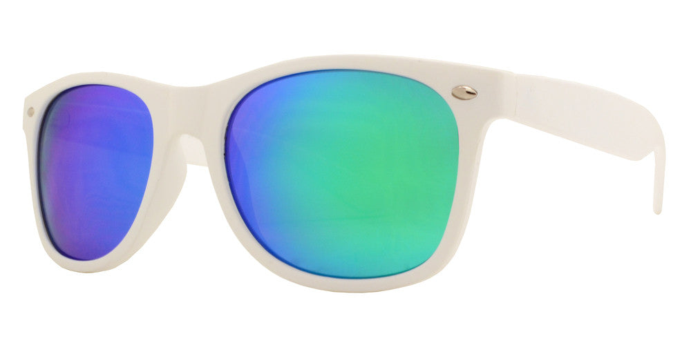 Wholesale - 7110 White Spectrum - Classic Horn Rimmed Color Mirror White Soft Rubber Finish Plastic Sunglasses - Dynasol Eyewear
