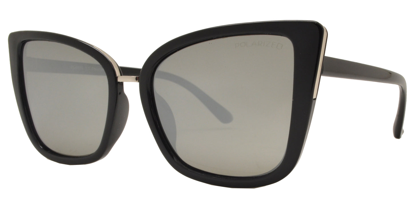 PL 8679 - Square Cat Eye Metal Trim Plastic Polarized Sunglasses
