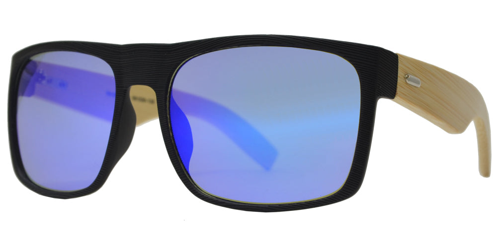 7010 Bamboo - Square Texture Frame Bamboo Temple Sunglasses