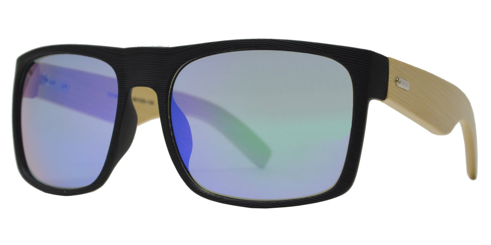 7010 Bamboo - Square Texture Frame Bamboo Temple Sunglasses