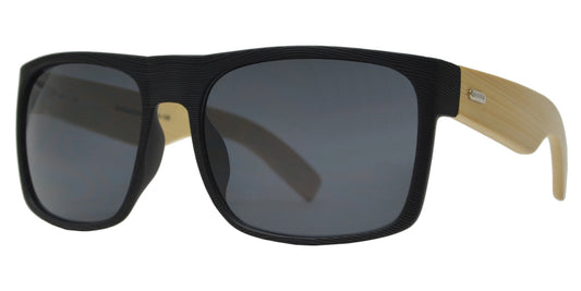 7010 Bamboo - Square Texture Frame Bamboo Temple Sunglasses