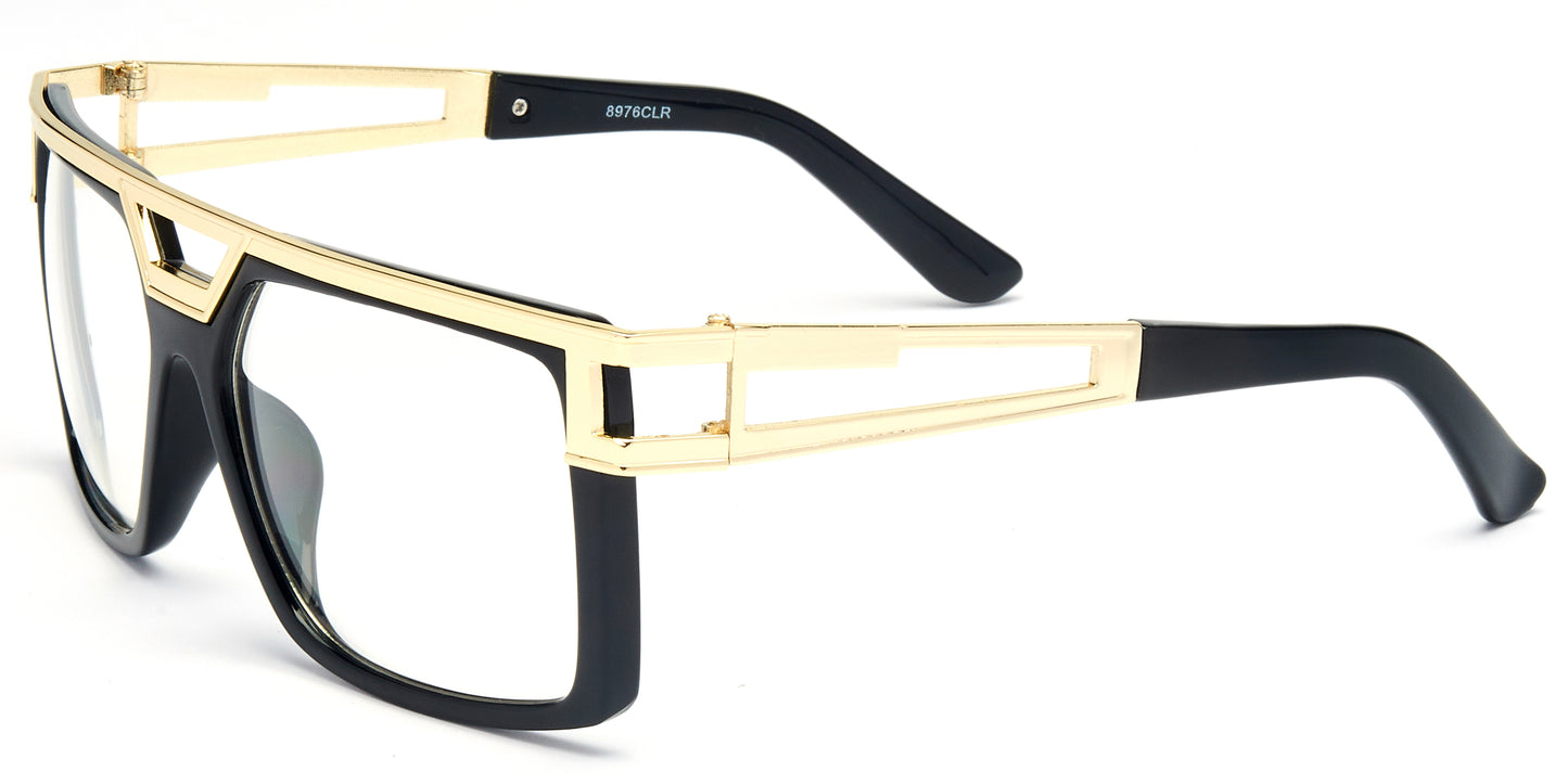 8976 Clear - Plastic Flat Top Sunglasses with Clear Lens
