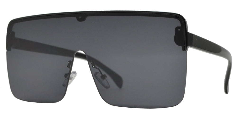 7995 - Plastic Flat Top One Piece Semi-Rimless Oversize Sunglasses
