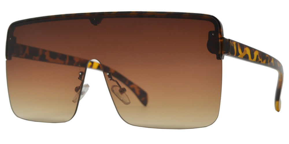 7995 - Plastic Flat Top One Piece Semi-Rimless Oversize Sunglasses