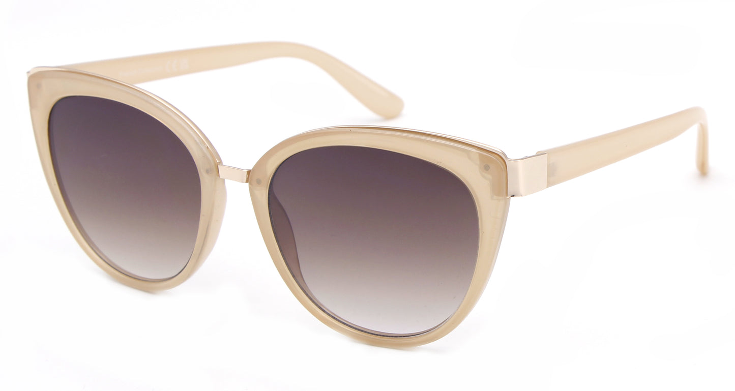 FC 6251 - Flat Lens Women Cat Eye Plastic Sunglasses