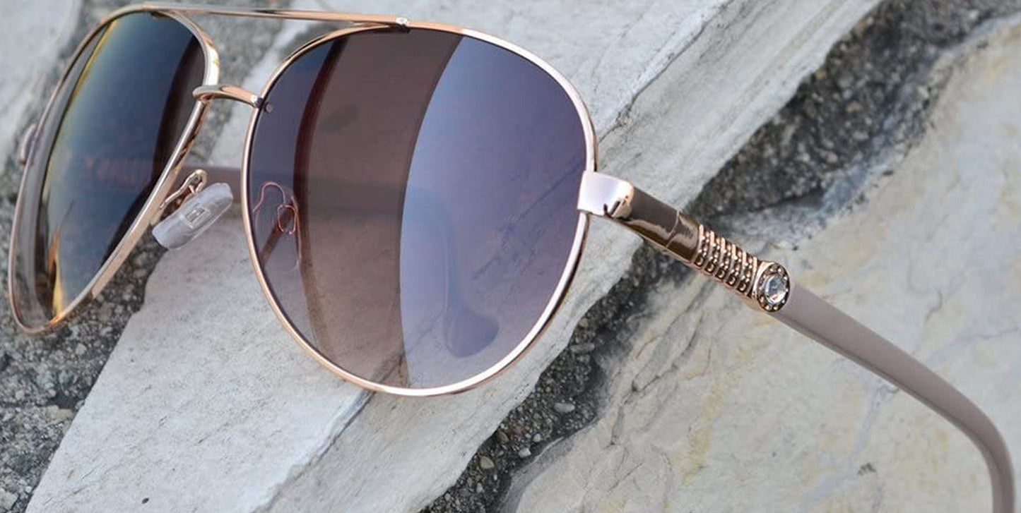 FC 6262 - Classic Aviator Rhinestone Accent Women Metal Sunglasses