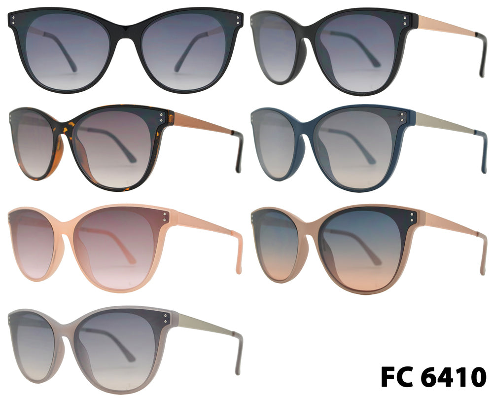 FC 6410 - Horn Rimmed Women's Cat Eye Plastic Sunglasses with Flat Lens