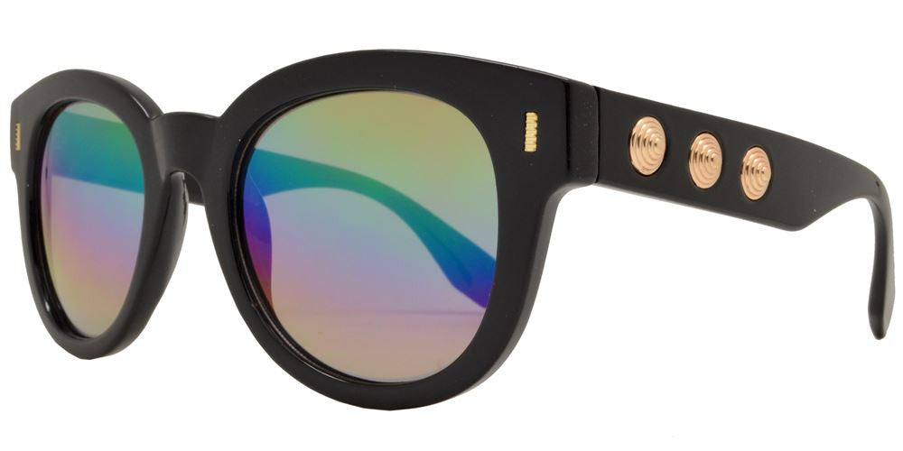 Wholesale - FC 6174 - Retro Round Horn Rimmed Stud Temple Plastic Sunglasses - Dynasol Eyewear
