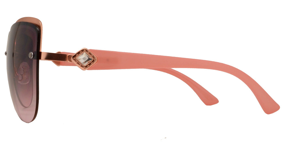 Wholesale - FC 6204 - Modern Rimless Cat Eye Rhinestone Accent Women Metal Sunglasses - Dynasol Eyewear