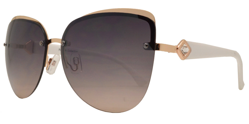 Wholesale - FC 6204 - Modern Rimless Cat Eye Rhinestone Accent Women Metal Sunglasses - Dynasol Eyewear