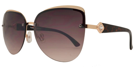 Wholesale - FC 6204 - Modern Rimless Cat Eye Rhinestone Accent Women Metal Sunglasses - Dynasol Eyewear