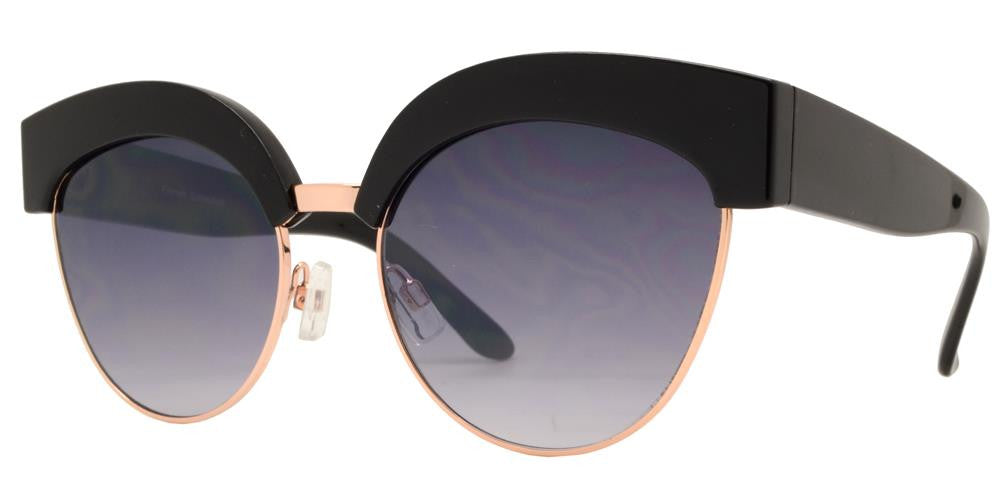 Wholesale - FC 6343 - Flat Lens Cat Eye Half Rimmed Women Plastic Sunglasses - Dynasol Eyewear