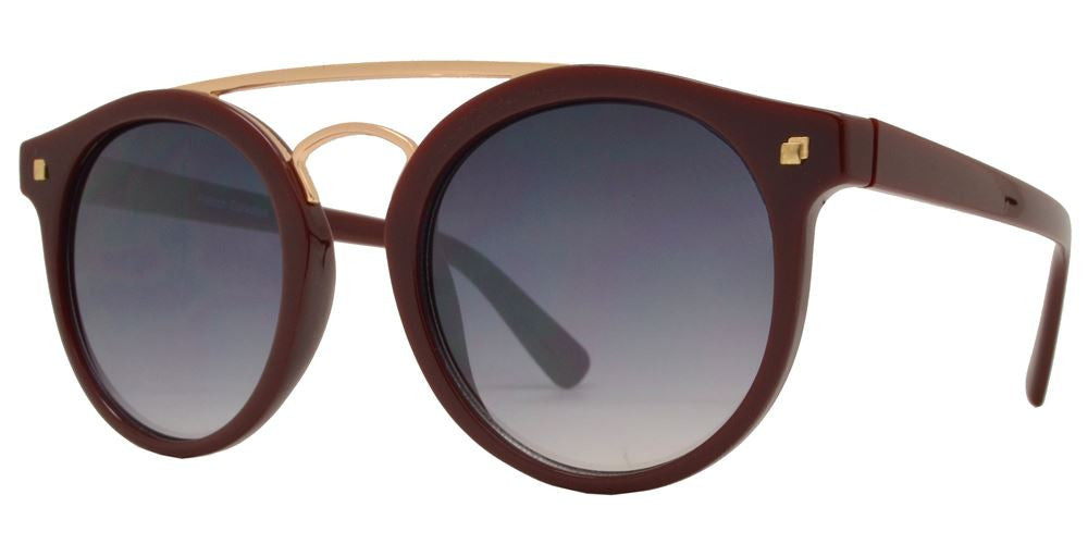 Wholesale - FC 6360 - Retro Round with Brow Bar Plastic Sunglasses - Dynasol Eyewear