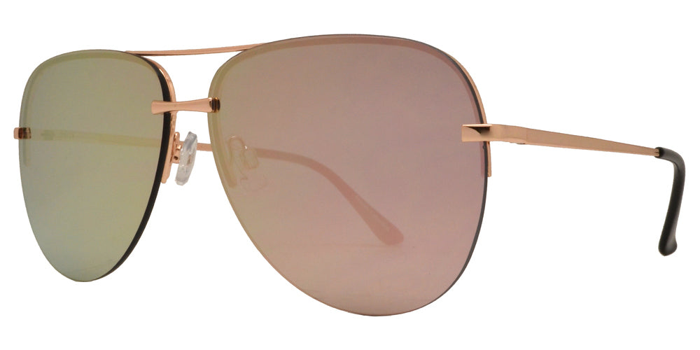 Wholesale - FC 6388 Pink RVC - Pink Mirror Rimless Aviator Metal Sunglasses - Dynasol Eyewear