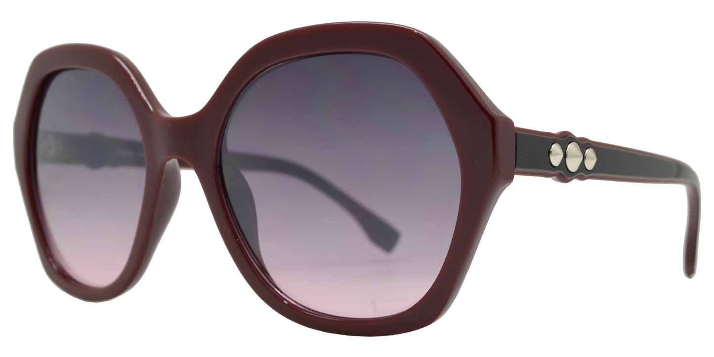Wholesale - FC 6436 - Women's Plastic Hexagon Sunglasses with Metal Studs - Dynasol Eyewear