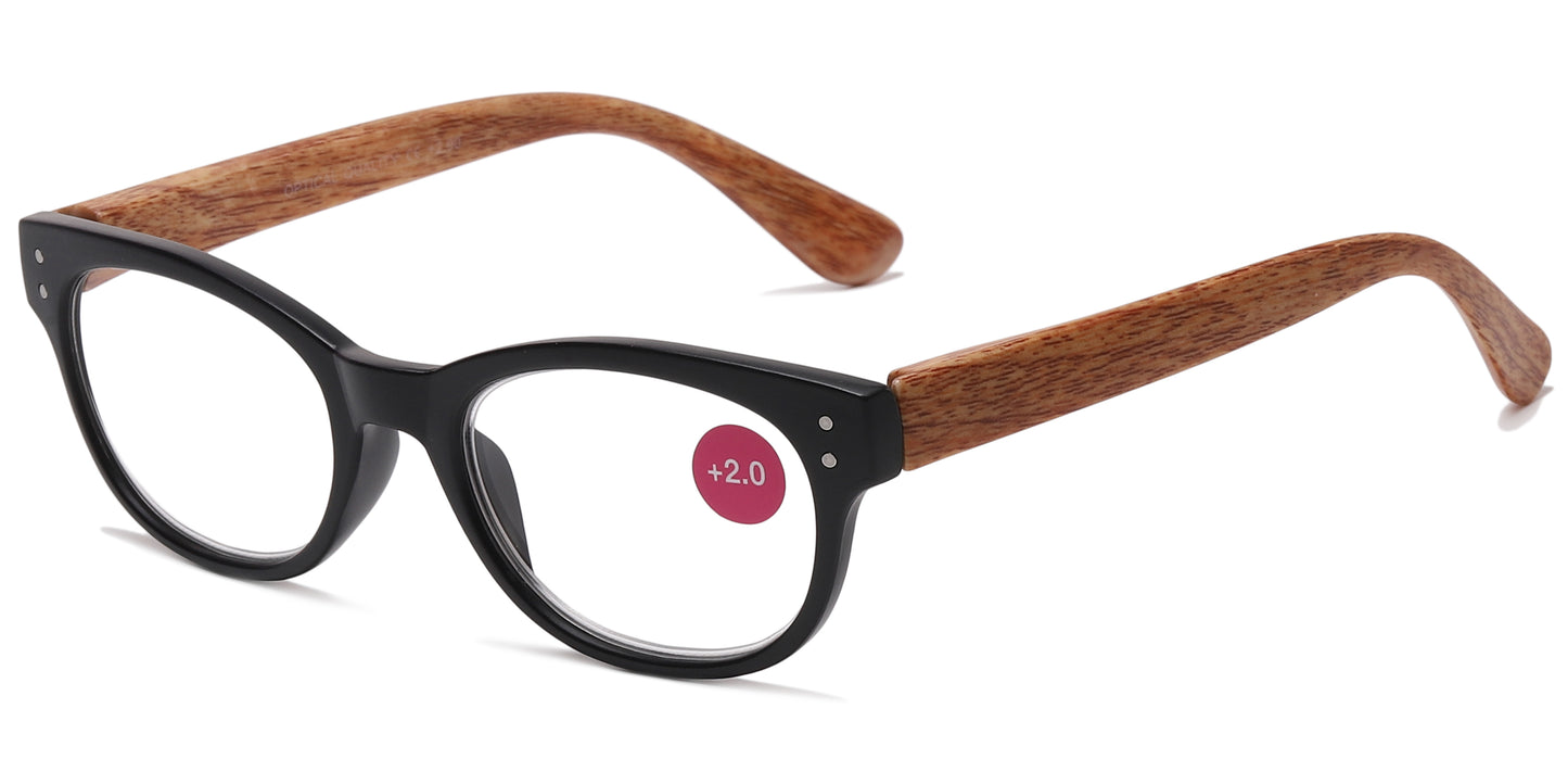 RS 1239 - Oval Reading Glasses with Faux Wood Plastic Temple