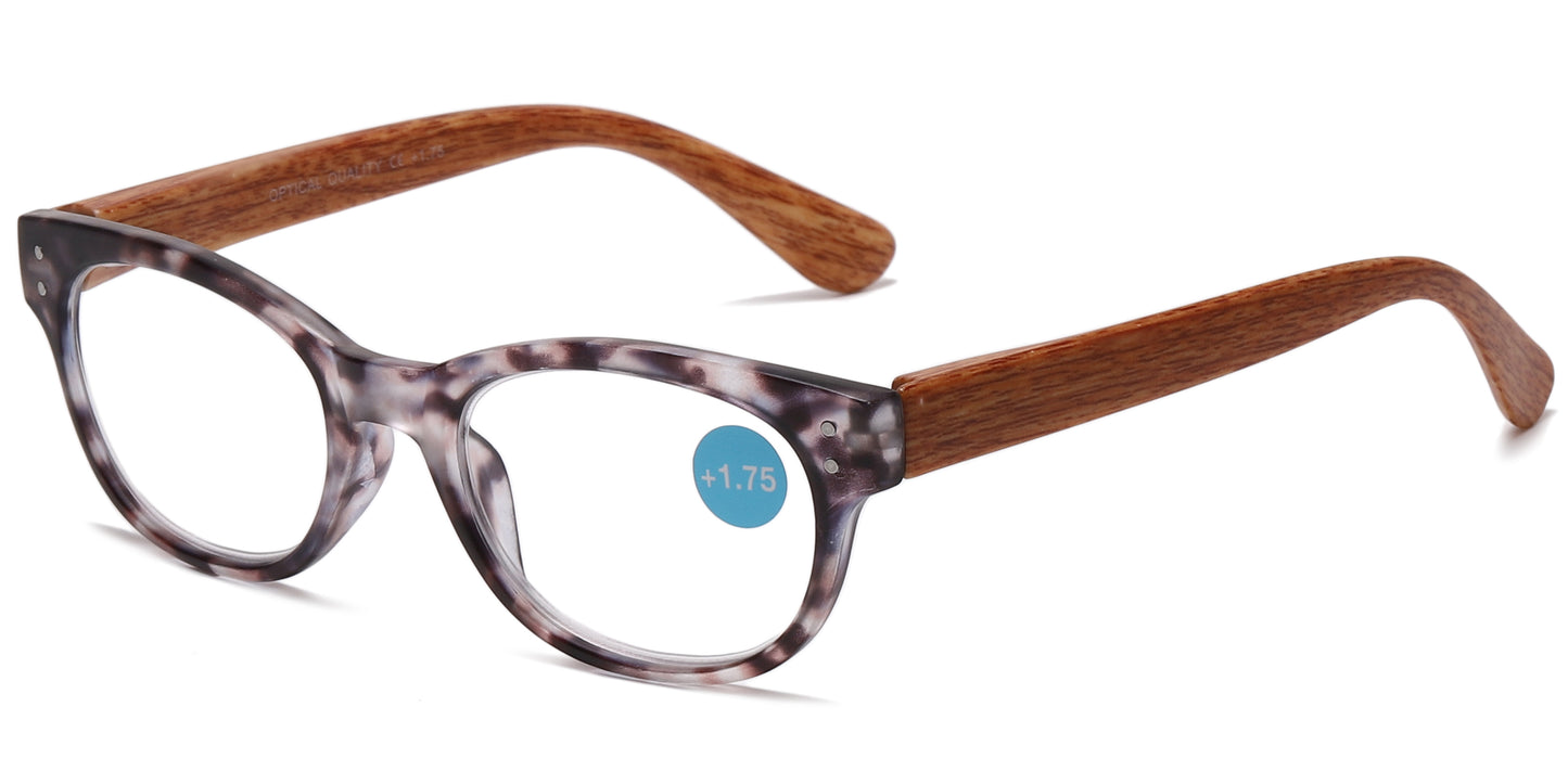 RS 1239 - Oval Reading Glasses with Faux Wood Plastic Temple