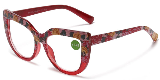 RS 1241 - Flowered Plastic Cat Eye Reading Glasses