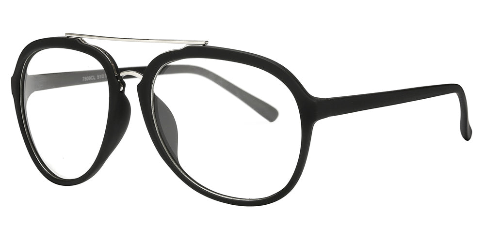 Wholesale - 7809 Clear - Retro Oval Shaped Sunglasses with Metal Brow Bar and Clear Lens - Dynasol Eyewear