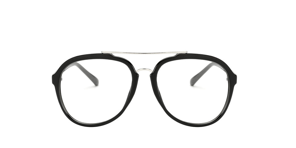 Wholesale - 7809 Clear - Retro Oval Shaped Sunglasses with Metal Brow Bar and Clear Lens - Dynasol Eyewear