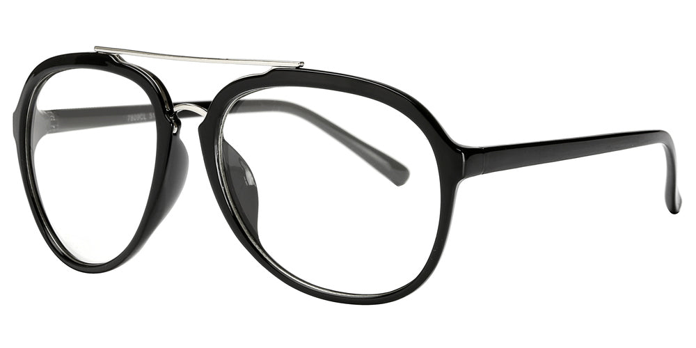Wholesale - 7809 Clear - Retro Oval Shaped Sunglasses with Metal Brow Bar and Clear Lens - Dynasol Eyewear