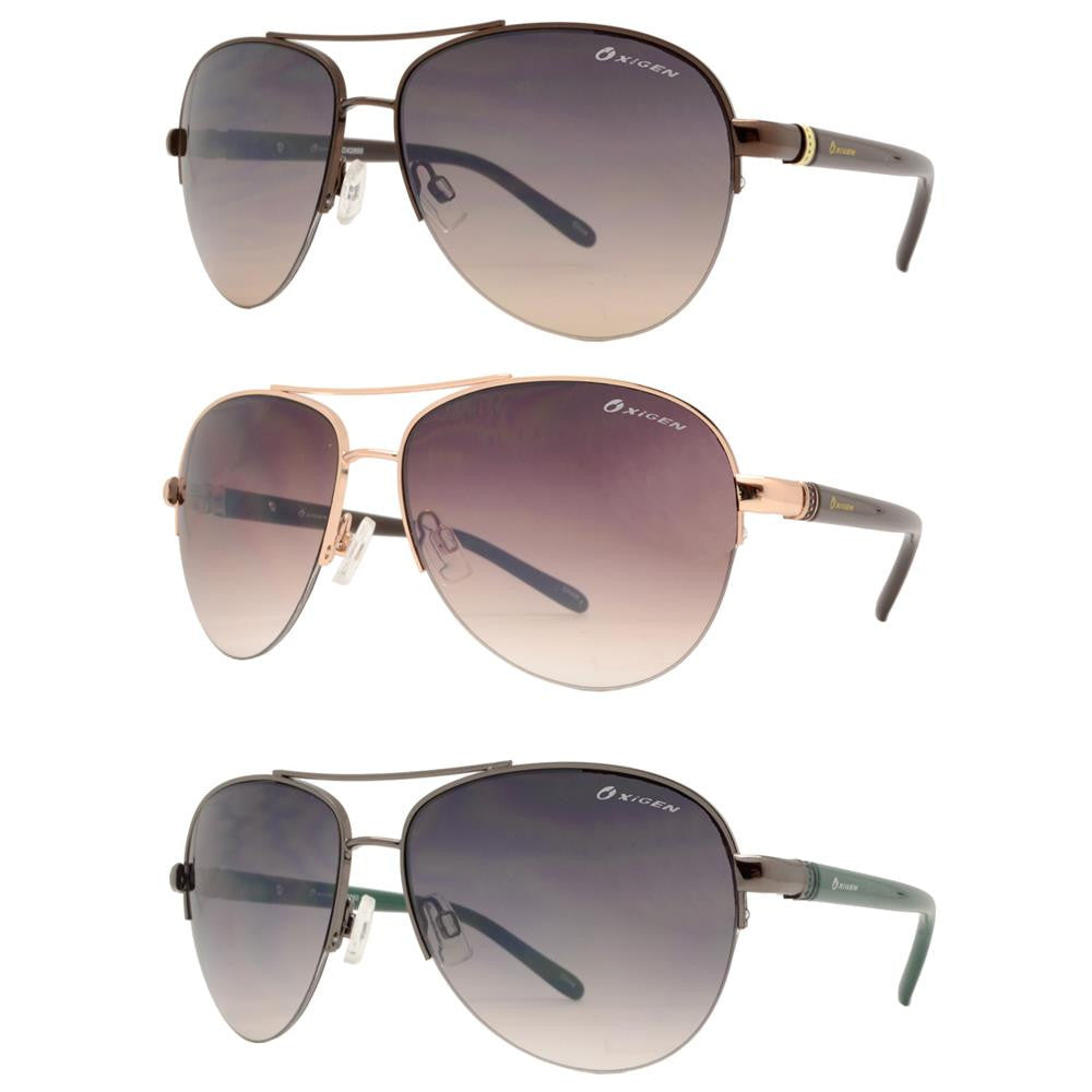 Wholesale - OX 2850 - Classic Aviator Half Rimmed with Brow Bar Metal Sunglasses - Dynasol Eyewear