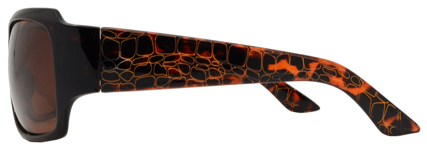 PL 7404 - Square Frame with Pattern Temple Plastic Polarized Sunglasses
