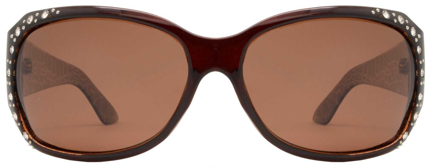 PL 7404 BX - Square Frame with Pattern Temple and Rhinestone Plastic Polarized Sunglasses
