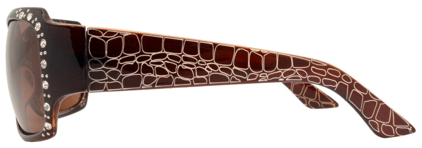 PL 7404 BX - Square Frame with Pattern Temple and Rhinestone Plastic Polarized Sunglasses