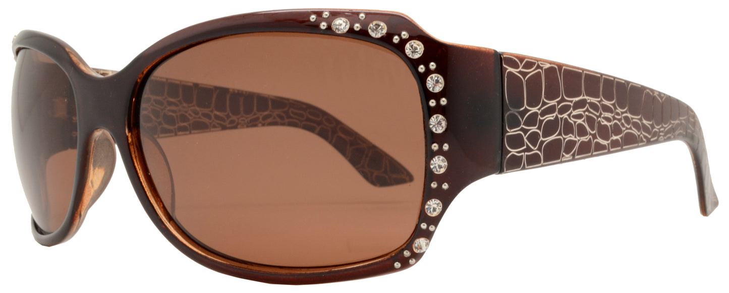 PL 7404 BX - Square Frame with Pattern Temple and Rhinestone Plastic Polarized Sunglasses
