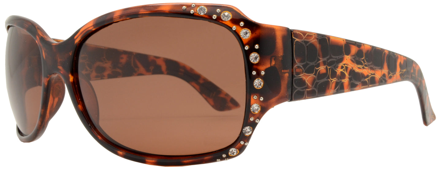 PL 7404 BX - Square Frame with Pattern Temple and Rhinestone Plastic Polarized Sunglasses