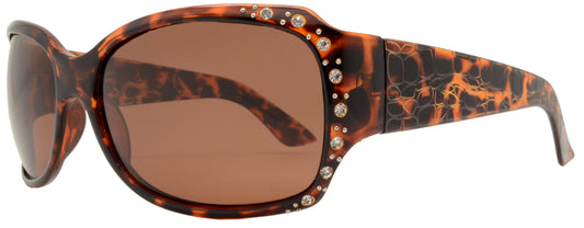 PL 7404 BX - Square Frame with Pattern Temple and Rhinestone Plastic Polarized Sunglasses