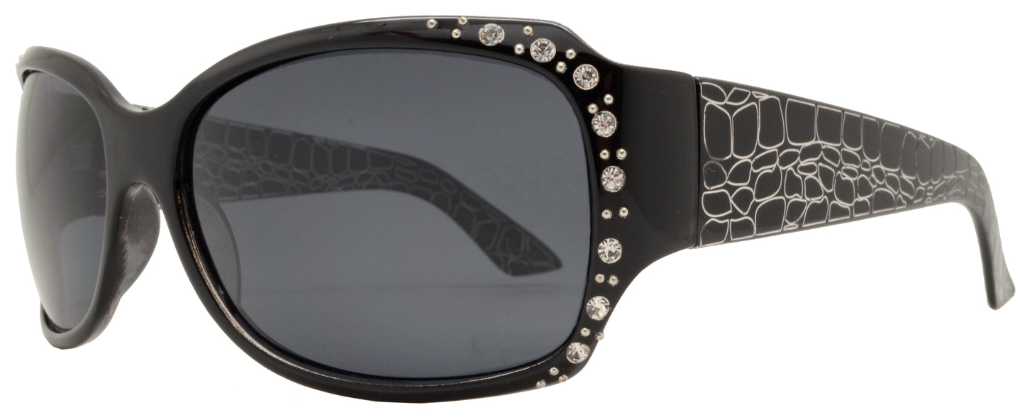 PL 7404 BX - Square Frame with Pattern Temple and Rhinestone Plastic Polarized Sunglasses