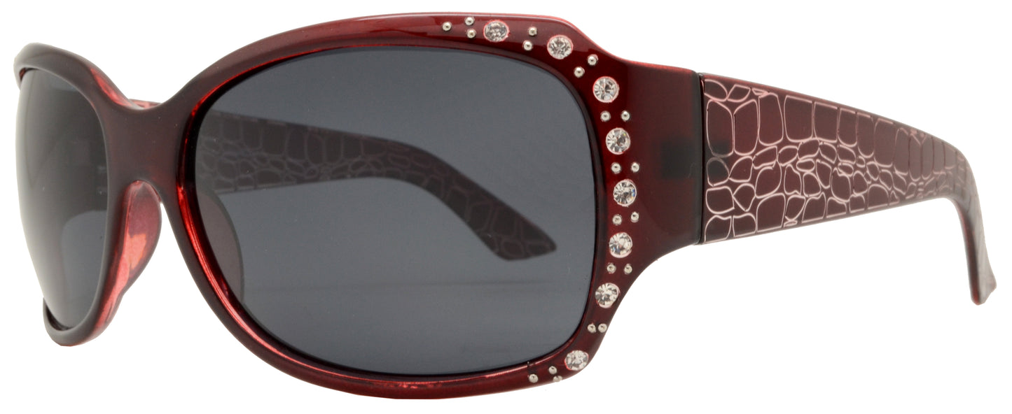 PL 7404 BX - Square Frame with Pattern Temple and Rhinestone Plastic Polarized Sunglasses