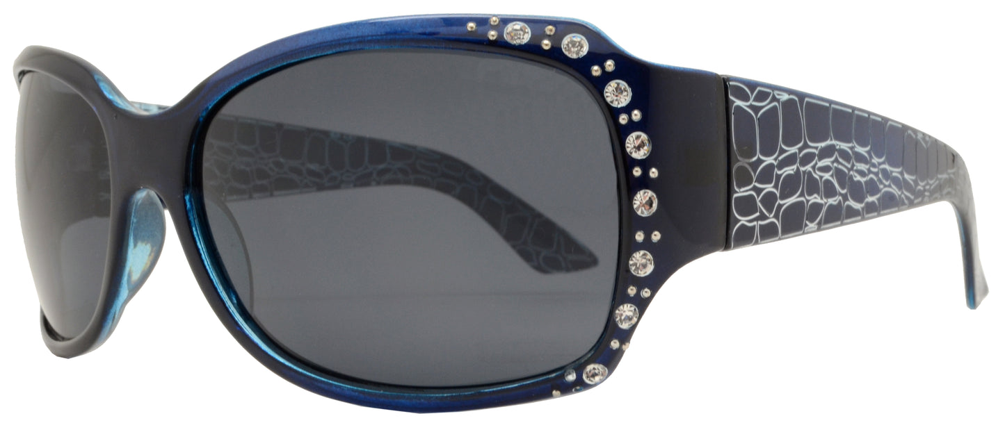 PL 7404 BX - Square Frame with Pattern Temple and Rhinestone Plastic Polarized Sunglasses