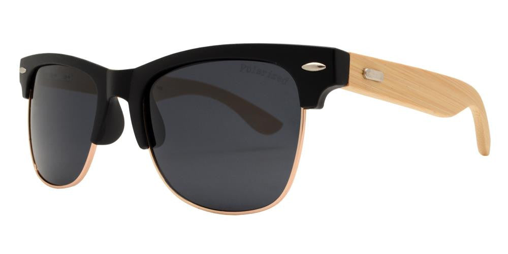 Wholesale - PL 7842 - Classic Half Frame Horn Rimmed Bamboo Polarized Sunglasses - Dynasol Eyewear