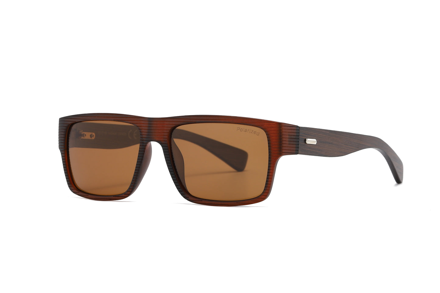 PL 7875 - Rectangular Rigid Frame Flat Top Bamboo Polarized Sunglasses