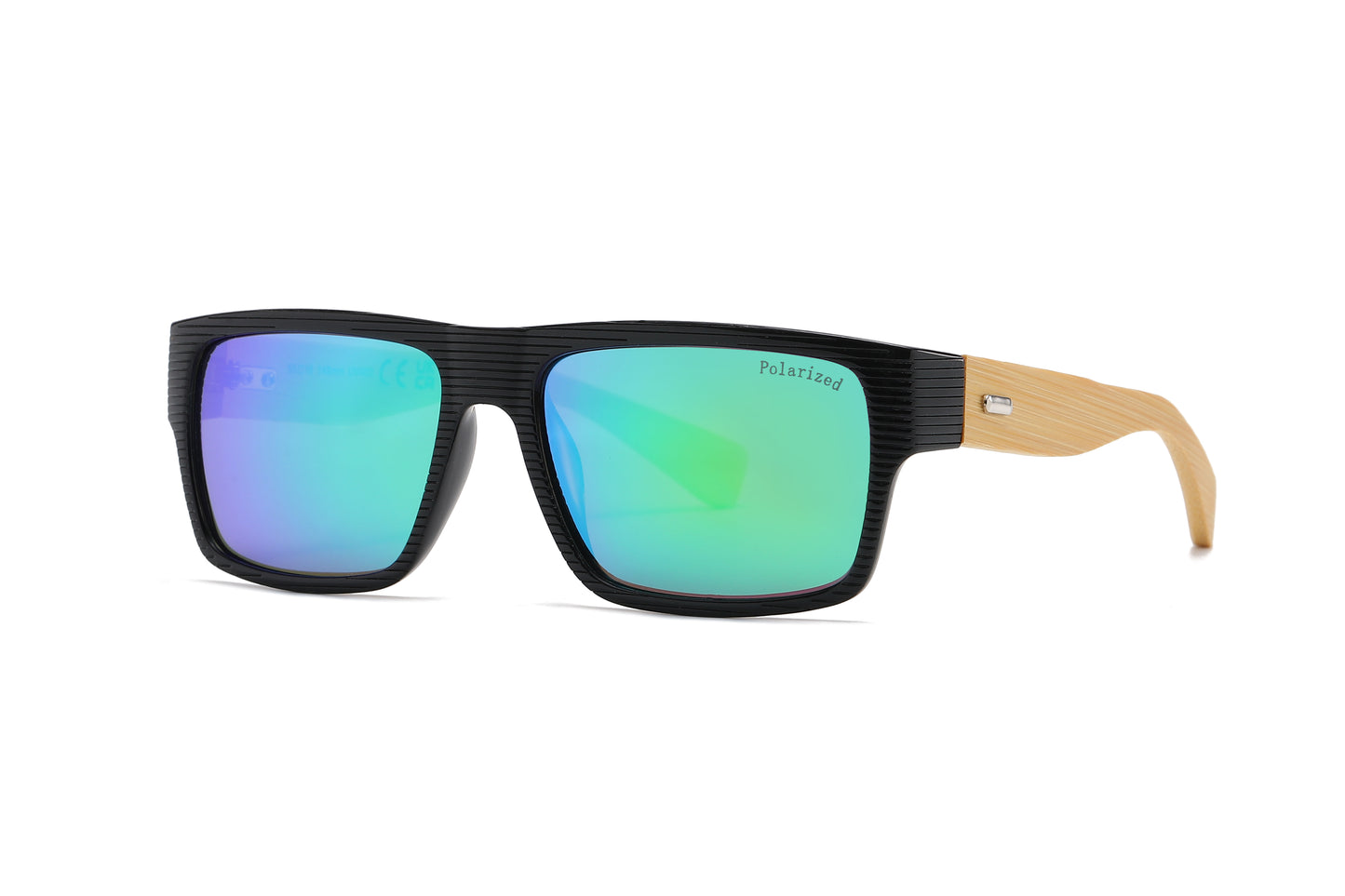 PL 7875 - Rectangular Rigid Frame Flat Top Bamboo Polarized Sunglasses