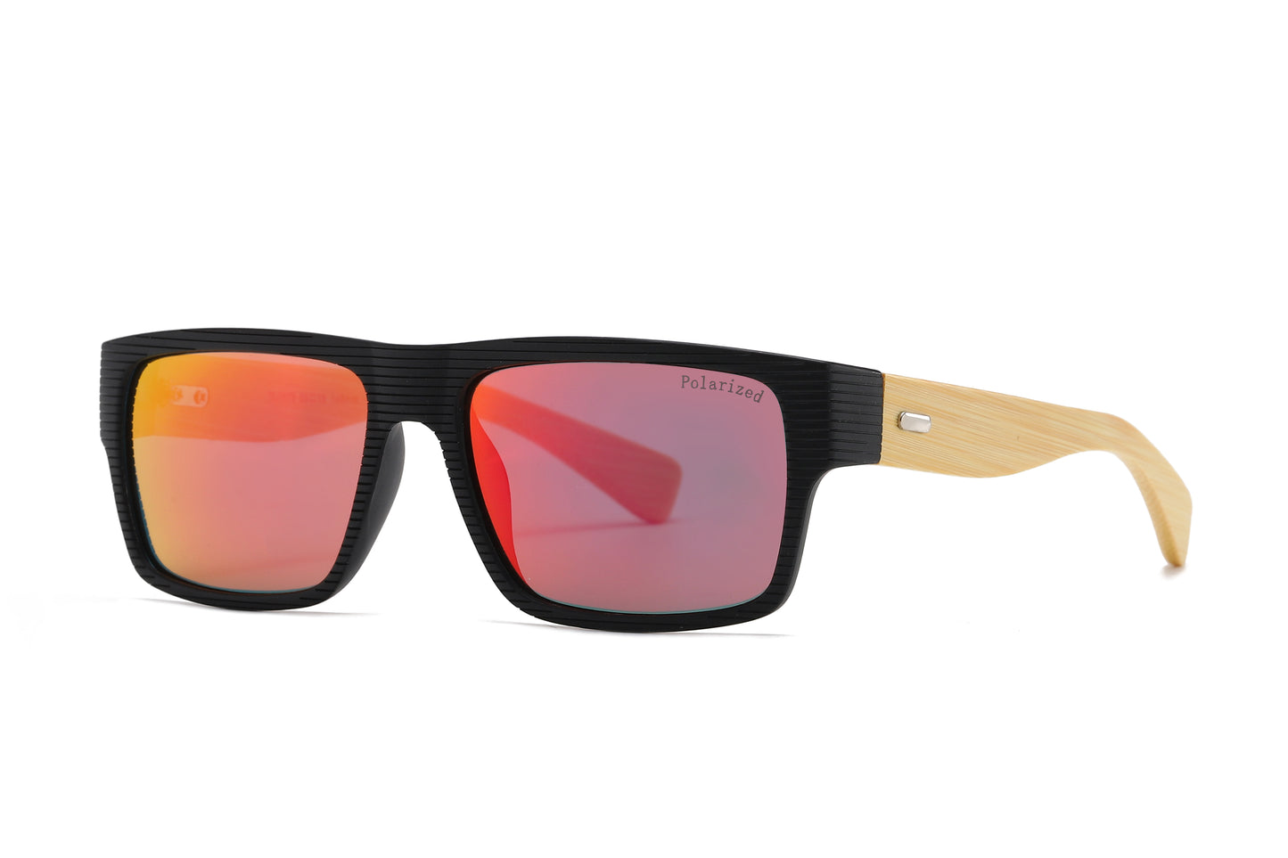 PL 7875 - Rectangular Rigid Frame Flat Top Bamboo Polarized Sunglasses
