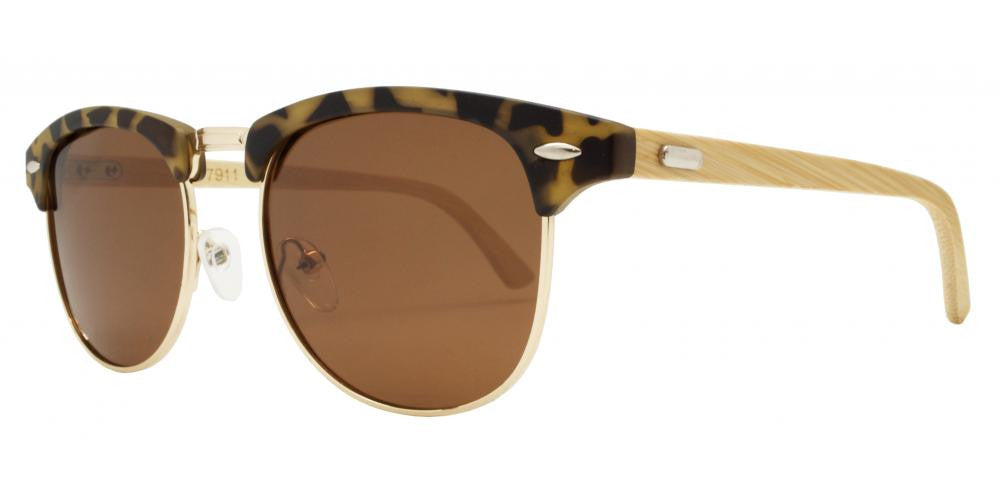 Wholesale - PL 7911 - Classic Half Frame Horn Rimmed Bamboo Polarized Sunglasses - Dynasol Eyewear