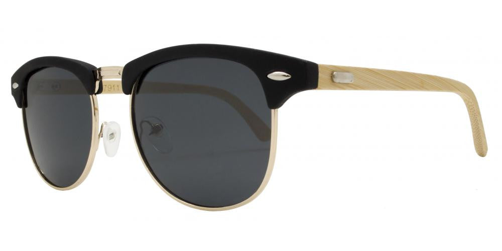 Wholesale - PL 7911 - Classic Half Frame Horn Rimmed Bamboo Polarized Sunglasses - Dynasol Eyewear
